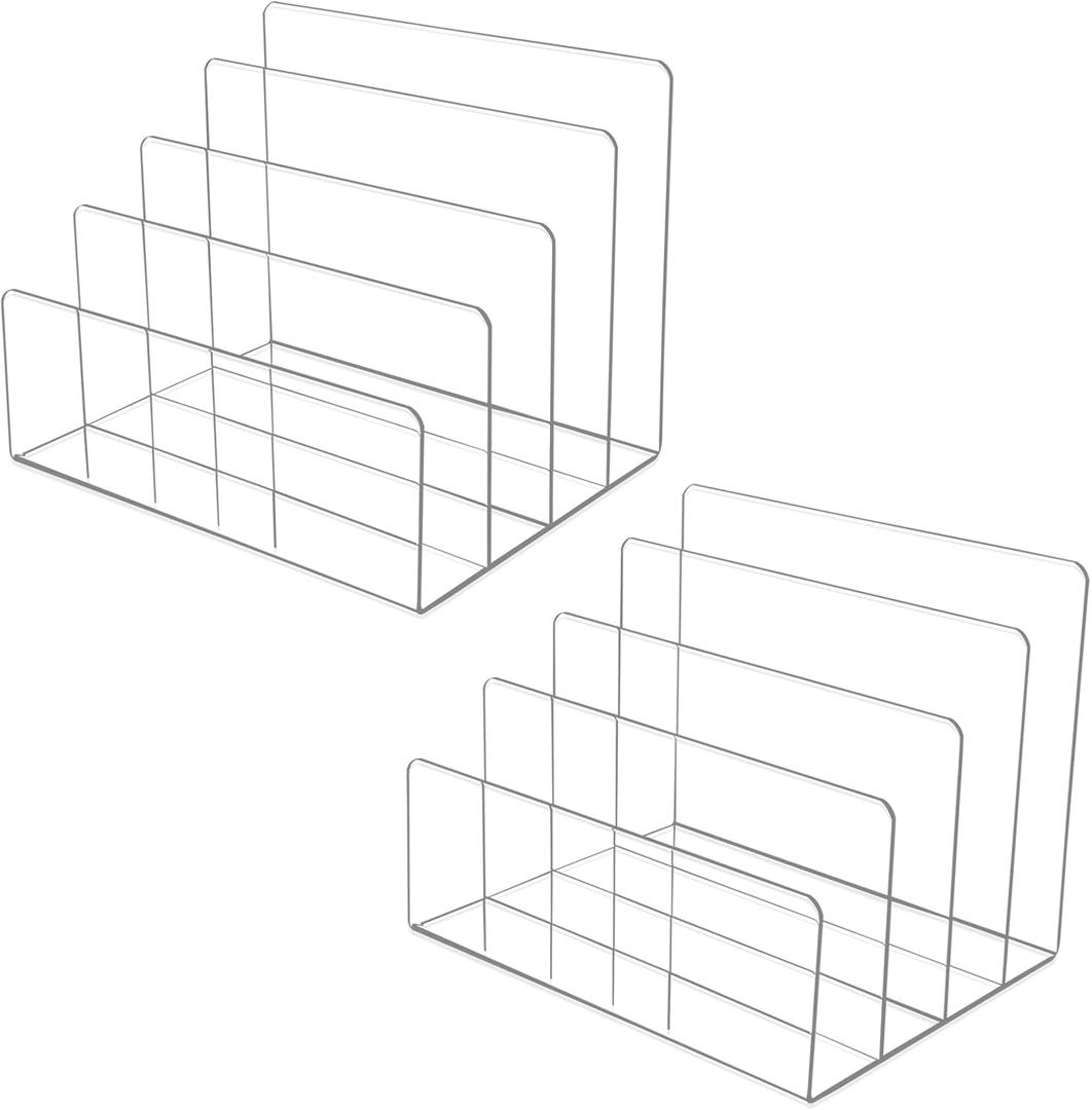 2PCS Clear Acrylic File Holder, 4 Section File Sorter, Desk Mail Organizer Countertop, Vertical File Stand, Notebook, Folder, Wallet, Envelope Organizer
