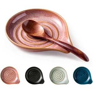 Spoon Rest, Ceramic Cooking Spoon Holder for Kitchen Counter, Large Utensil Rest for Spoons, Ladles, Tongs, Spatula, 5 Inches (Reactive Red Glazed)