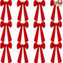 JOYIN 12 Pack Christmas Red Velvet Bows, 16" Long by 9" Wide Decorative Christmas Bows for Wreath Garland Christmas Tree Decor, Indoor Outdoor Holiday Decorations (Medium)