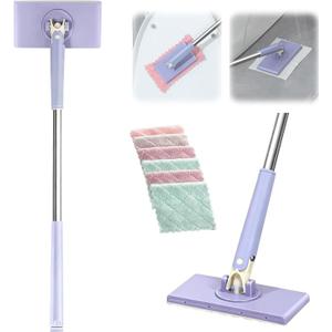 Snap Grip Mini Mop,Cloth Changing Mini Mop 44.5 inch Lazy Automatic Gripping Zero Touch Grip Mops Compatible with Swiffer & Face Towels 360 Rotating Mops for Whole House (5 Cloths)