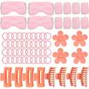 64 Pcs Spa Headband Set, Pink Skincare Headband & Wristband for Women and Girls, Non-Slip Spa Headbands with 4 Hairbands, 8 Wristbands, 12 Clips and 40 Ties, Self Care & Makeup Essentials