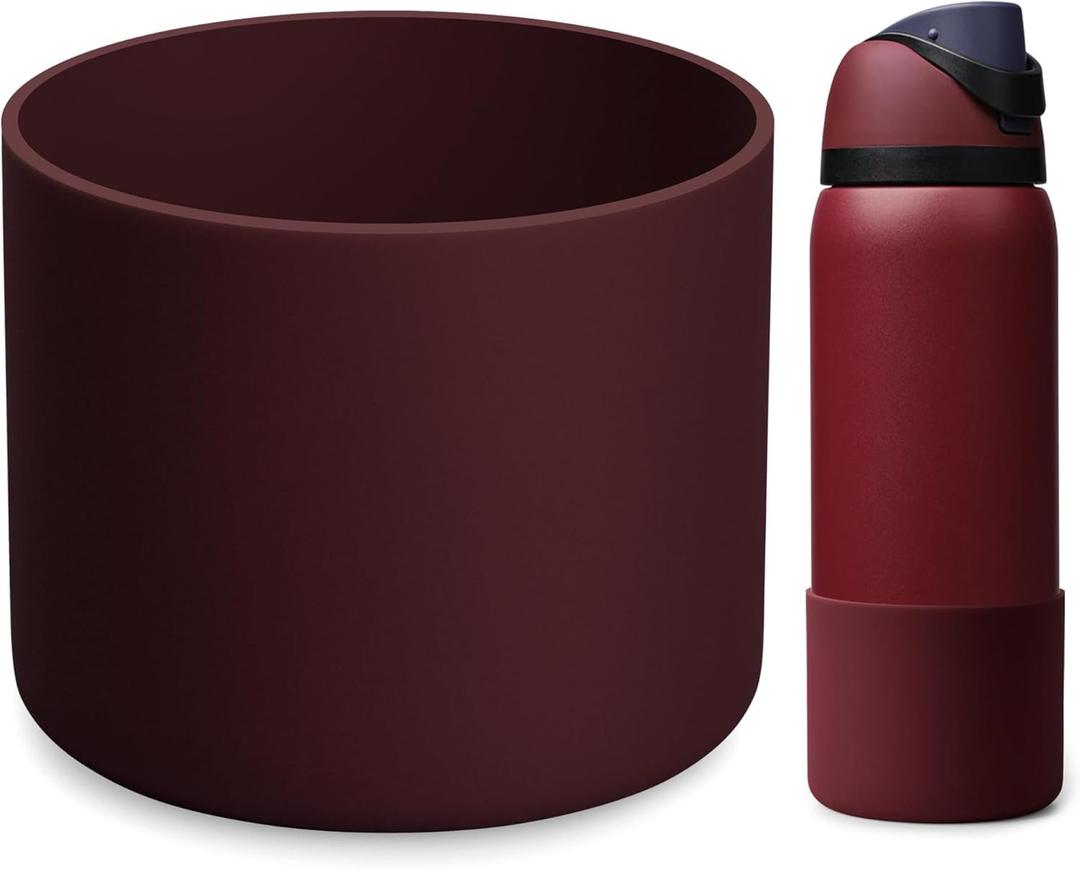 Protective Silicone Boot for Owala FreeSip, Twist & Flip 24oz 32oz 40oz - Extended Height Bottom Sleeve for Maximum Dent Protection - Anti-Slip & Noise Reducing Base Accessories (Black Cherry)