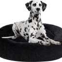 Coohom Oval Calming Donut Cuddler Dog Bed,Shag Faux Fur Cat Bed Washable Round Pillow Pet Bed(30"/36"/43") for Small Medium Dogs (XXL(43"x34"x8"), Dark Grey)