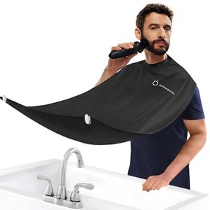 Beard Bib Apron, Beard Hair Catcher for Sink with Reinforced Suction Cups, Non-Stick Beard Trimming Catcher, Gifts for Men, Anniversary Birthday Gifts for Him, Beard Accessories for Men, Black