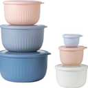COOK WITH COLOR Prep Bowls with Lids- Wide and Deep Nesting Plastic Small Mixing Bowl Set with Lids, 12 Piece Set - Deep Bowls, Blue/Pink