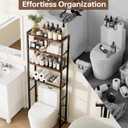 4-Tier Over-the-Toilet Storage Rack with One-Piece Wooden Shelves & Open Net Basket, Bathroom Organizer with Adjustable Feet & Anti-Tip Kit, Space-Saving Toilet Shelf, Brown, 24.4" x 9.4" x 69.3"