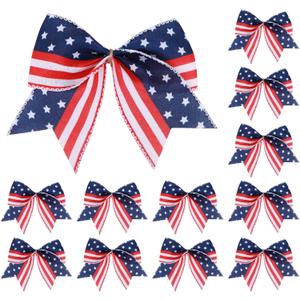 12 Pcs 6 Inch American Flag Bow Patriotic Bows Red White Blue Star Stripes 4th of July Wreath Bows for Independence Day Party Gift Wrapping Door Wall Decoration (American Flag)