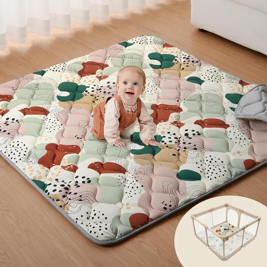Blissful Diary Baby Play Mat, 47x47 Infant Play Mat for Playpen, Thicken Foam Cushioned Baby Mat for Floor, Non-Slip Kids Play Mat, Washable Baby Playmat for Babies,Toddlers, Earth Tones Design