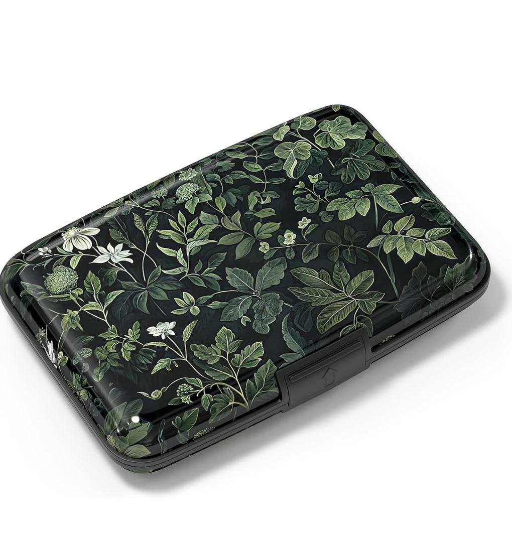 Credit Card Holder, Mini Aluminum Card Wallet RFID Blocking Slim Metal Hard Card Case for Women Men, Vintage Plants