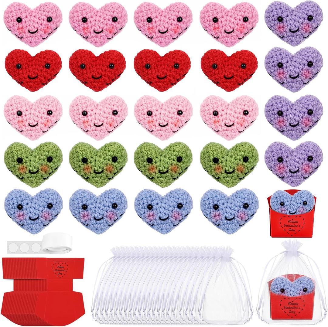 Norme 24 Sets Heart Crochet Pattern Pocket Hug, Mini Thank You Gifts Knitted Heart Mini Size DIY Pocket Hug Cheer Up Gift For Couples Valentine's Day And Family Friends Gifts (Multicolor)