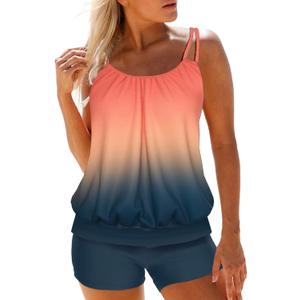 Modlily Tummy Control Tankini Swimsuits for Women, Lightweight Two Piece Bathing Suits, Blouson Top with Boyshorts, XL