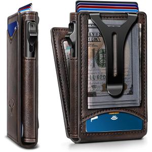 BULLIANT Men Wallet,Magnetic Metal Wallet Money Clip 9Cards Pop-up Access RFID Blocking (Forest Brown-4337)