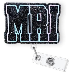 Pack of 2, Black Glitter MRI Badge Reel Retractable for MRI Technologist, Radiology Nurse, X-Ray Tech & Medical Worker | Funny MRI Tech ID Name Badge Holder with Ferrous Alligator Clip & 24” Durable Nylon Cord