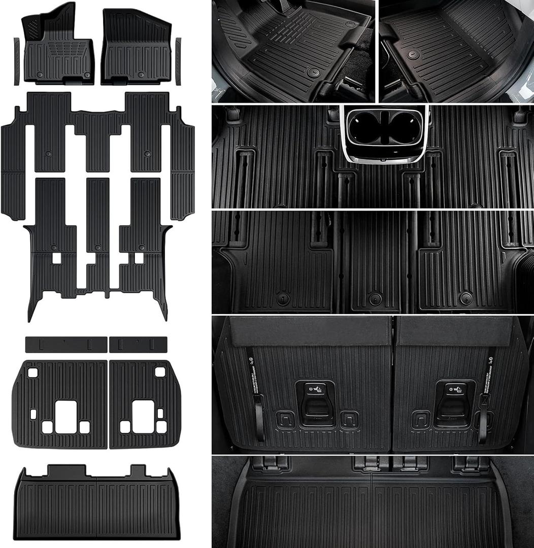 Floor Mats Set for 2022-2025 2026 Kia Carnival 8 Seats(Gas Only), All Weather TPE Backrest Mat Trunk Lower Well Mat Cargo Liner Door Sill Guards Accessories (Full Mats Set for Full Coverage)
