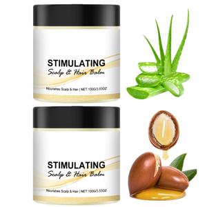 2PC Stimulating Scalp and Hair Balm,Nourishes Scalp & Hair,Shea Butter and Mango Butter Blend,Strengthen Scalp,Thicker Strands,Give You a Glow Hair Look(100g)