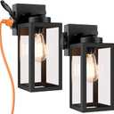 Bdrofn 2-Pack Porch Lights Outdoor Wall Lantern,Black Outdoor Wall Light with Outlet,Waterproof Anti-Rust Exterior Light Fixture Outside Lights for House Garage Hallway