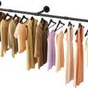 Wall Mounted Clothes Rack 72.5in, Industrial Pipe Clothing Racks Wall Mount, Heavy Duty Detachable Iron Garment Bar, Saving Space, Multi-Purpose Hanging Rod for Bedroom, Laundry Room, 1 Pack