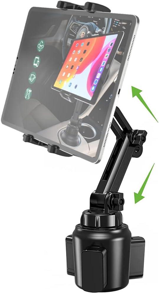 Car Cup Holder Tablet Mount for 4-13" iPad & Phone, Universal Truck Cup Tablet Mount with Adjustable Arm for iPad Pro 12.9 9.7 Air Mini, Samsung Galaxy Fold 4 3, Kindle Fire HD, iPhone etc