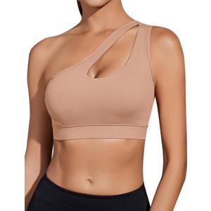 Sykooria Womens One Shoulder Sports Bras Workout Left Strap Yoga Bras Cute Medium Support Crop Tops (Ambient Blush)