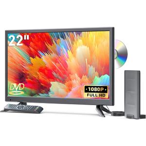 22 Inch TV with Built in DVD Player, TV DVD Combo for RV, Kitchen, Home, Full HD 1080P Small Flat Screen with HDMI/USB/AV Inputs, Upgraded Antenna