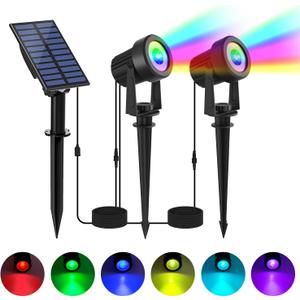 Solar Spotlights Outdoor Waterproof, RGB Landscape Spotlights, Christmas Decorative Solar Spot Lighting for Garden, Yard, Pathway, Lawn, Poolside, Party, 2-in-1 Mounted (RGB, 2 Pack) (RGB (Red, Green, Blue))