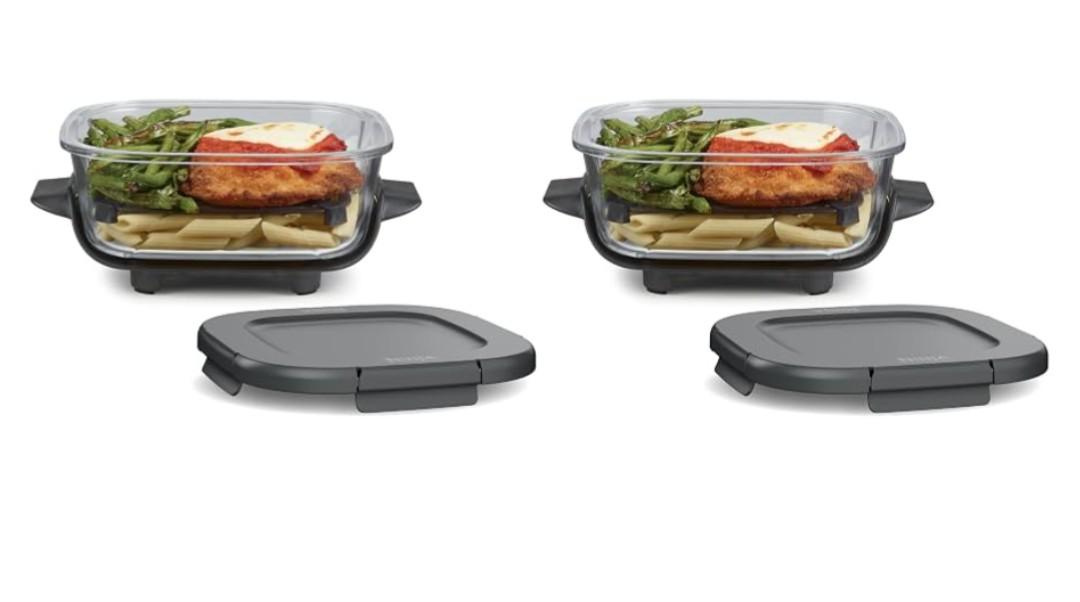 Ninja 6 Cup and 4 QT TempWare Glass Containers with Leak-Proof Storage lid, Compatible Crispi Portable Cooking System, Microwave, Freezer and Dishwasher Safe, PFAS Free Glass Cooking Surface