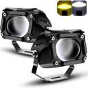Motorcycle LED Fog Driving Lights, 80W Amber and White Dual Color Auxiliary Spot Waterproof Offroad for ATV SUVs e-Bike Tractor Boat (2.7 Inch)