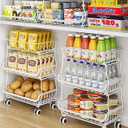OKZEST 3-Tier Rolling Pantry Floor Organizer and Storage Cart with Wheels, Stackable Wire Pantry Baskets for Pantry Shelves, Kitchen Storage Rack and Fruit Basket Stand for Fruit Snack Onion Potato