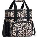 Insulated Lunch Bag for Women, Double Leakproof Lunch Box Soft Cooler Tote with 5 Pockets, 600D Oxford, EVA Lining, Adjustable Strap for Work, Picnic, Beach&Travel-Leopard Print