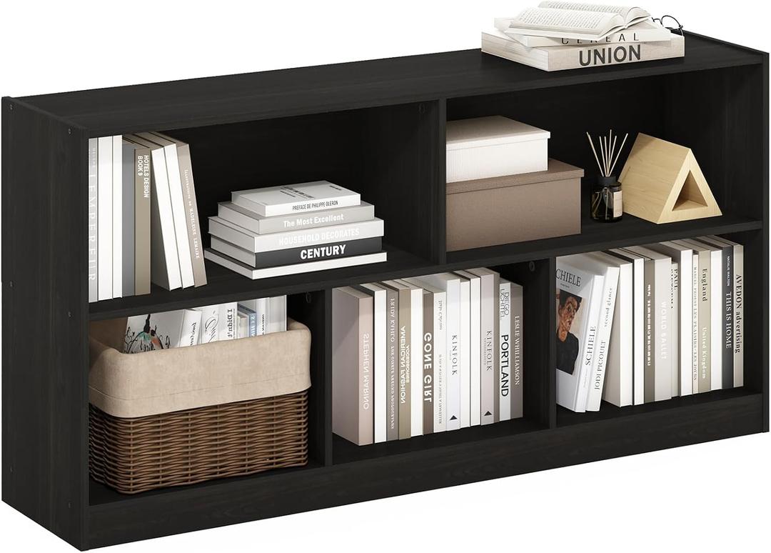 Furinno DALY Book Shelf, 5-Cube Bookshelf, Horizontal Cube Storage Organizer Bookcase, 10.9 x 47.2 x 23.6, for Living Room, Bedroom, Home Office, Espresso, Standard, 5-cube