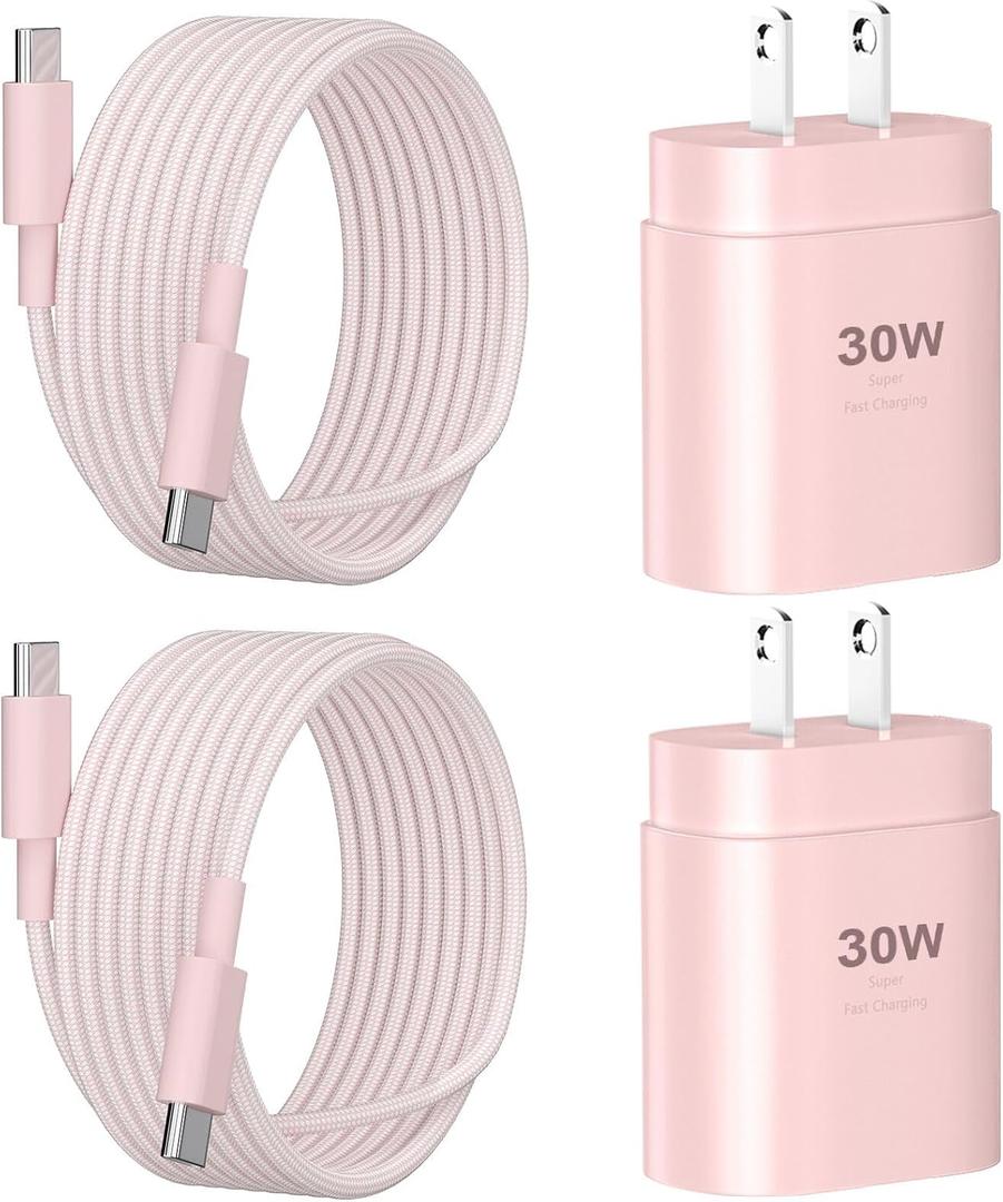 Phone 16 15 Charger Fast Charging,30W Type C Chargers USB C Charge Block with 2 Pack 10FT USB C Cable Nylon Braided for Phones 16/16 Plus/16 Pro/16 Pro Max/Phone 15/15 Pro Max/Pad Pro/AirPods,Pink