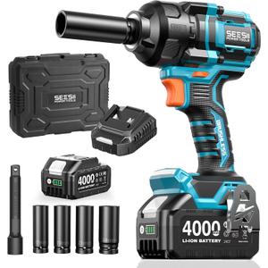 Seesii Impact Wrench 886 Ft-lbs(1200N.m), 1/2 High Torque Impact Gun with 21V 4000mAh Battery, Electric Impact Driver, 2900IPM, 5 Socket, Cordless Impact Wrench for Home Car/Mower/Pickup/Truck RV