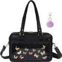 Ita Purse Crossbody Japanese Shoulder Bag Messenger Pin Display with Insert Pompom Cute Kawaii (Medium Size,black)