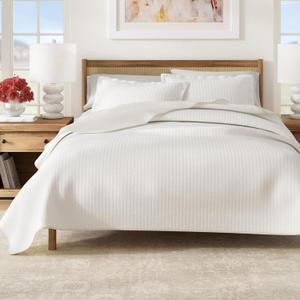 Great Bay Home Twin/Twin XL Quilt Set - 2-Piece Solid, Channel-Stitched Bedding Set - Soft, Lightweight, All-Season Bedspread (White) (09 - Basketweave White)