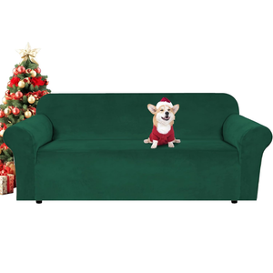 H.VERSAILTEX Stretch Velvet Sofa Covers for 3 Cushion Couch Covers Furniture Protector Soft with Non Slip Elastic Bottom, Crafted from Thick Comfy Rich Velour (Large Sofa 90"-97", Green)