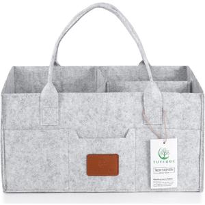 Baby Diaper Caddy - Enlarge Nursery Storage Bin and Car Organizer for Diapers and Wipes - Storage Basket for Newborn Essentials, Gift for Baby Shower and Registry Must(Gray)