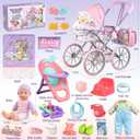Baby Doll Stroller Playset for Girls Toddlers 3-5 4-6 5-7 Year Old to Play House Games. Stroller Toy with 12.5" Baby Doll, Dining Chair, Quilt Pillow, 24 PCS Doll Accessories and 2 Sets Clothes.