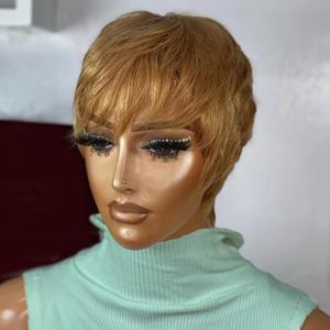 Pixie Cut Wig Human Hair For Black Women Short Straight Human Hair Wigs With Bangs Full Machine Made Wigs (Blonde)
