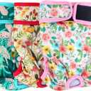 Leekalos Reusable Washable Dog Diapers Female (3 Pack) - Highly Absorbent Doggie Diapers - Size Adjustable Puppy Diapers for Dog Period Panties (Large, Flora) (Large (15"-17" Waist), Flora(Gray Lining))