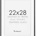 22x28 Black Picture Frame, 22x28 Poster Frame - Solid Oak Wood and Tempered Real Glass, 22x28 Frame with Mat for 18x24, Black Wood Frame 22 by 28, 22"x28" Art Frame