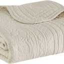 Madison Park Luxe Quilted Throw Blanket - Damask Stitching Design, Cotton Filled Spread, Ultra Soft, Cozy Bedding for Living Room Couch, Sofa, Bed, 60x72", Scalloped Borders Cream