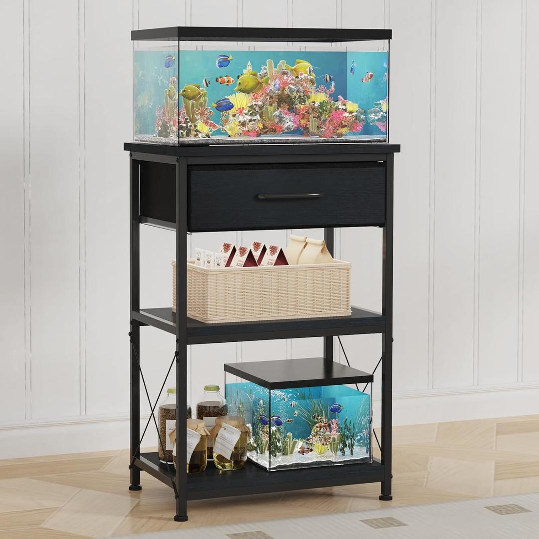 5-10 Gallon Fish Tank Stand, Height Adjustable Metal Aquarium Stand with Storage Drawers for Fish Tank Accessories Storage, Perfect for Turtle Tank, Reptile Terrarium, Black