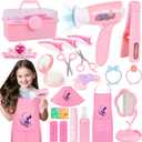 Hair Salon Toys for Girls, Kids Pretend Hair Styling Kit with Realistic Hairdryer, Straightener, Stylist Apron & Scissors Accessories, Beauty Makeup Set Christmas Birthday Gifts for Toddler 3 4 5 6+