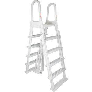 Blue Wave A-Frame Above Ground Pool Ladder with Flip-Up Safety Steps, Heavy Duty Pool Ladder for 48-54 Inch Pools, Non-Skid Pool Steps with Anti-Entrapment Barrier and Locking Design, 250 lb Capacity