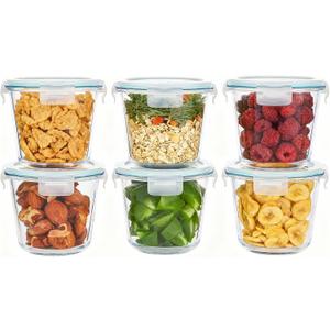8 PCS Glass Meal Prep Containers with Lids, Airtight 3 Cup Glass Storage Containers Set, Round Deep Soup Containers with Lids for Leftover, Microwave, Dishwasher, and Freezer Safe (6Pc)
