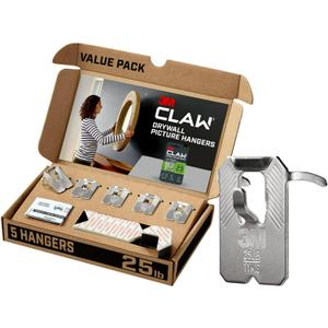 3M CLAW(TM) 25 lb. Drywall Picture Hanger With Spot Markers, Heavyweight Hanging Solution for Room Decor and Office Decor, Including Mirrors or Large Art  5 Pack