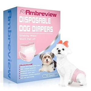 Ambreview Disposable Dog Diapers Female, Just Pull It Up, Doggie Diapers for Female Dogs, Strong Absorbency | Leak Proof, for Dogs in Heat | Elderly | Disabled, M 10 PCS