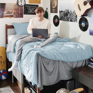 Bedsure Sky Blue Twin XL Comforter Set - 5 Pieces Reversible Twin XL Bed in a Bag for College, Extra Long Twin Bed Set with Comforters, Sheets, Pillowcase & Sham