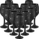 Christmas Wine Glasses Set of 12, Glitter Long Stem Wine Glasses 13.5 oz Glitter Glass Wine Cups for Wedding, Anniversary and Home(Black)