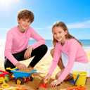 Boys UPF 50+ Swim Shirt Long Sleeve, 1 or 2 Pack UV Sun Protection Rash Guard, Youth Kids SPF Water Shirts for Beach Surf (Pink)